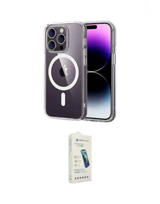 ieg™ iPhone 14 Pro Max Kılıf Ahenk Minimal Serisi - Şeffaf Pasifik Cam Ekran Koruyucu