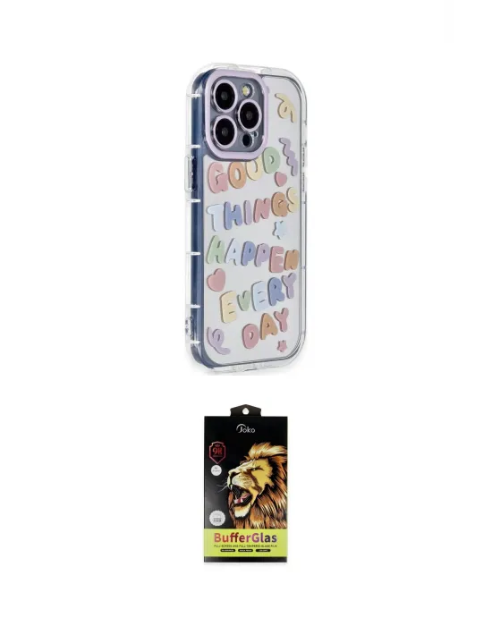 ieg™ iPhone 14 Pro Max Kılıf Ahenk Modern Serisi - Siyah Buffer Cam Ekran Koruyucu