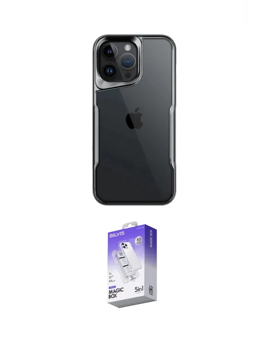 ieg™ iPhone 14 Pro Max Kılıf Akış Çizgi Koleksiyonu - Siyah Bilvis 5in1 3D Magic Cam Ekran Koruyucu
