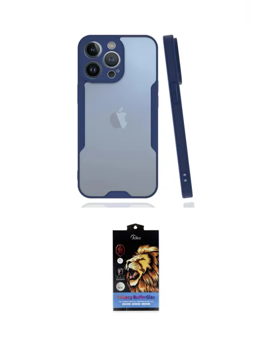 ieg™ iPhone 14 Pro Max Kılıf Atlas Asil Serisi - Siyah Buffer Hayalet Cam Ekran Koruyucu
