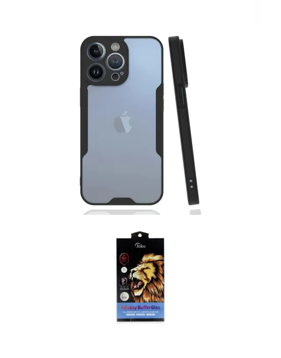 ieg™ iPhone 14 Pro Max Kılıf Atlas Asil Serisi - Siyah Buffer Hayalet Cam Ekran Koruyucu