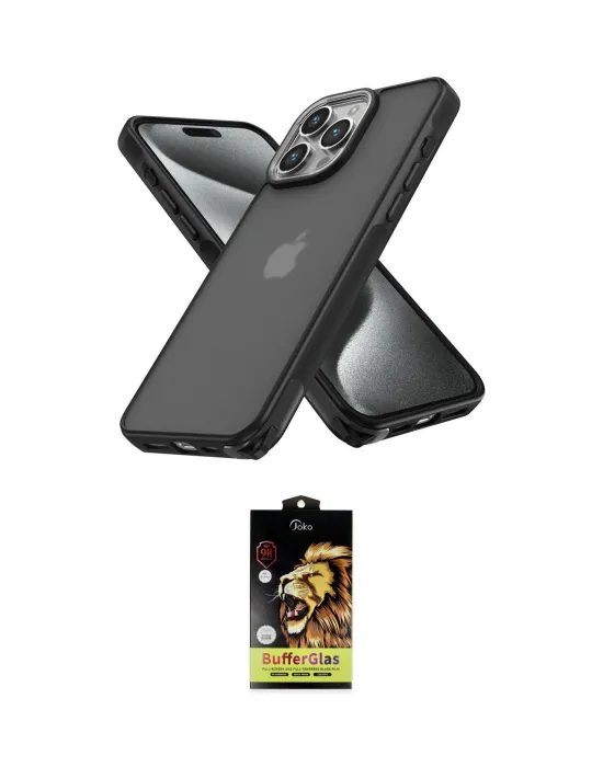 ieg™ iPhone 14 Pro Max Kılıf Atlas Form - Siyah Buffer Cam Ekran Koruyucu