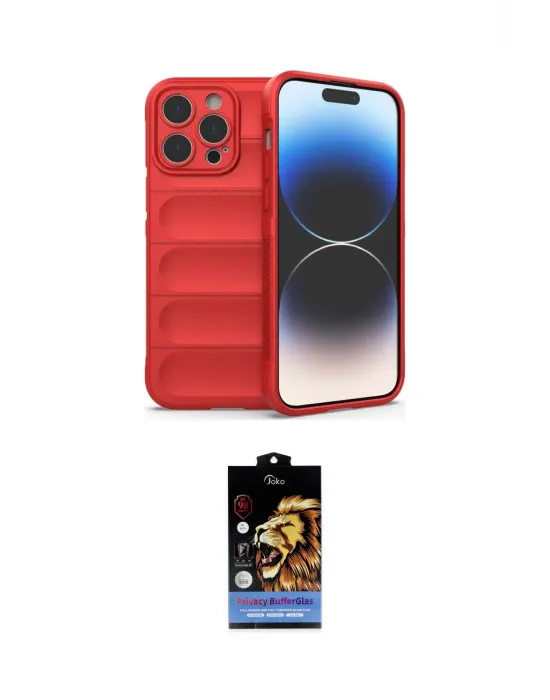 ieg™ iPhone 14 Pro Max Kılıf Atlas Koleksiyonu - Siyah Buffer Hayalet Cam Ekran Koruyucu