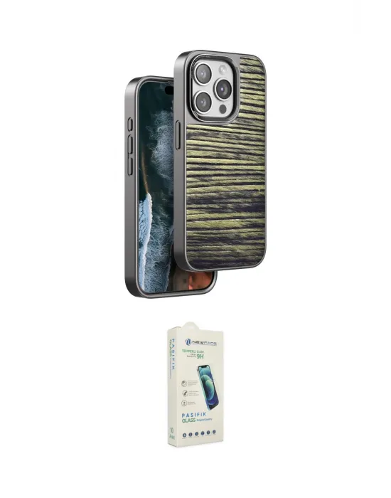 ieg™ iPhone 14 Pro Max Kılıf Atlas Minimal Özel Seri - Şeffaf Pasifik Cam Ekran Koruyucu