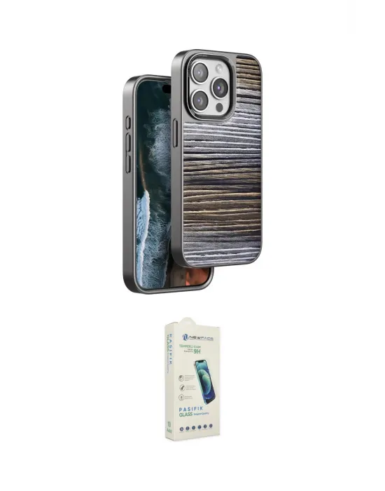 ieg™ iPhone 14 Pro Max Kılıf Atlas Minimal Özel Seri - Şeffaf Pasifik Cam Ekran Koruyucu