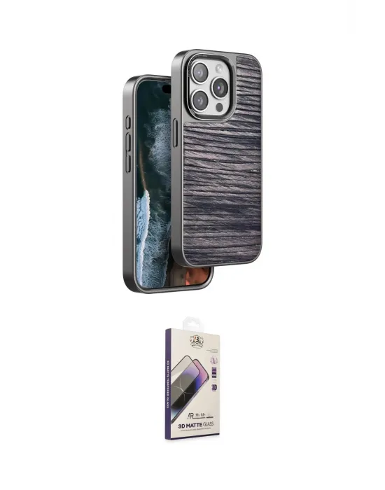 ieg™ iPhone 14 Pro Max Kılıf Atlas Minimal Özel Seri - Siyah Bilvis 3D Mat Cam Ekran Koruyucu