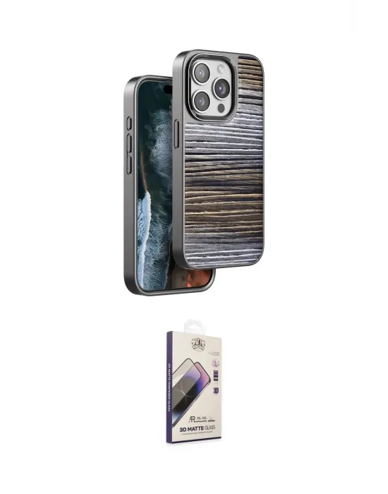 ieg™ iPhone 14 Pro Max Kılıf Atlas Minimal Özel Seri - Siyah Bilvis 3D Mat Cam Ekran Koruyucu