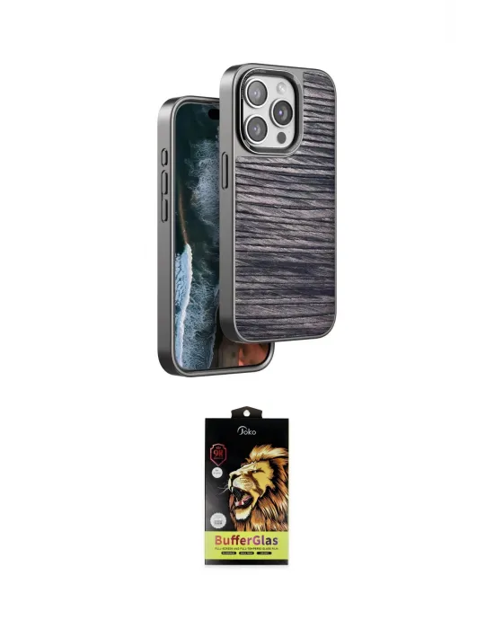 ieg™ iPhone 14 Pro Max Kılıf Atlas Minimal Özel Seri - Siyah Buffer Cam Ekran Koruyucu