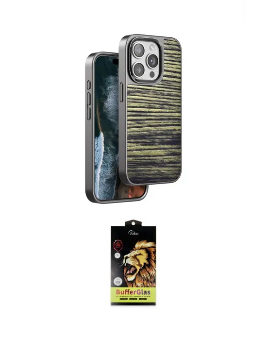 ieg™ iPhone 14 Pro Max Kılıf Atlas Minimal Özel Seri - Siyah Buffer Cam Ekran Koruyucu