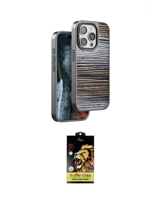 ieg™ iPhone 14 Pro Max Kılıf Atlas Minimal Özel Seri - Siyah Buffer Cam Ekran Koruyucu