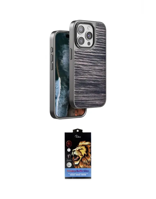 ieg™ iPhone 14 Pro Max Kılıf Atlas Minimal Özel Seri - Siyah Buffer Hayalet Cam Ekran Koruyucu