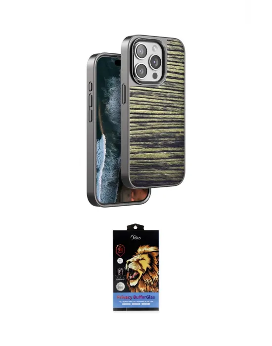 ieg™ iPhone 14 Pro Max Kılıf Atlas Minimal Özel Seri - Siyah Buffer Hayalet Cam Ekran Koruyucu
