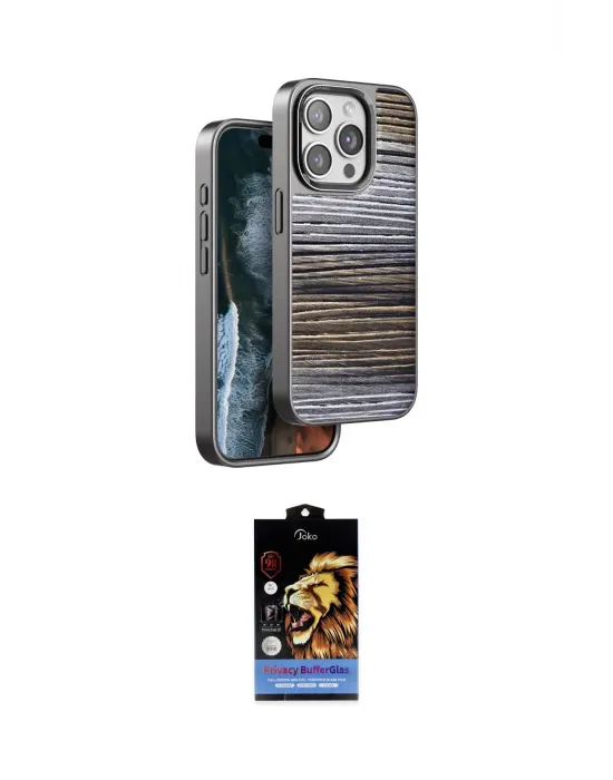 ieg™ iPhone 14 Pro Max Kılıf Atlas Minimal Özel Seri - Siyah Buffer Hayalet Cam Ekran Koruyucu