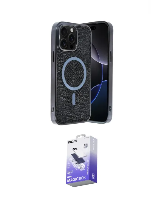 ieg™ iPhone 14 Pro Max Kılıf Eksen Çizgi - Siyah Bilvis 5in1 5D Magic Hayalet Cam Ekran Koruyucu