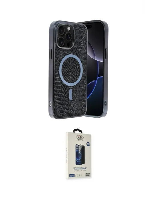 ieg™ iPhone 14 Pro Max Kılıf Eksen Çizgi - Siyah Bilvis Hayalet Cam Ekran Koruyucu