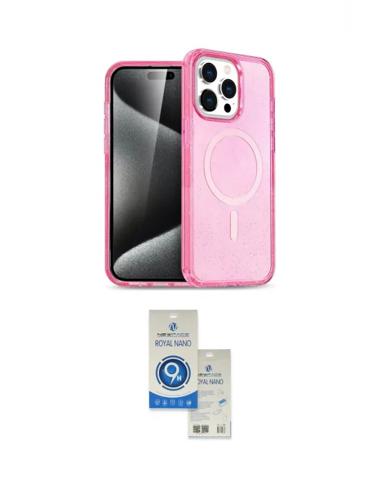 ieg™ iPhone 14 Pro Max Kılıf Eksen Doku Koleksiyonu - Şeffaf Royal Nano Ekran Koruyucu