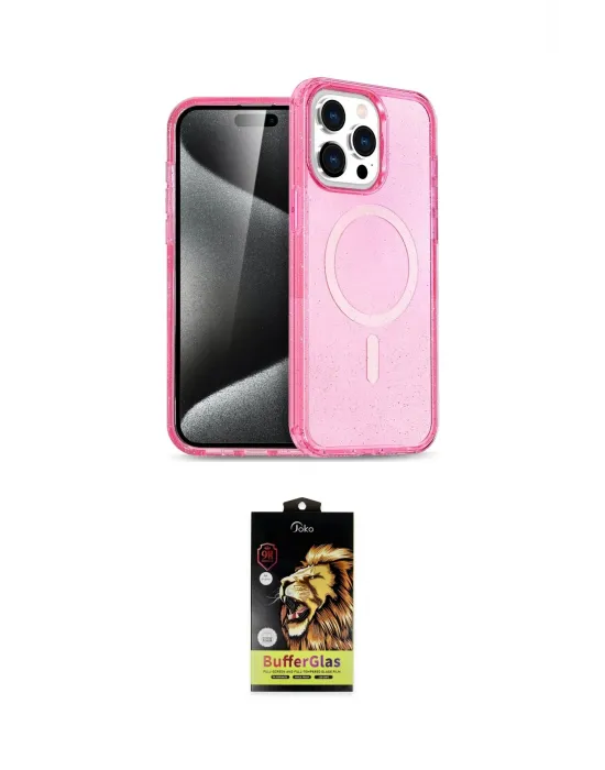 ieg™ iPhone 14 Pro Max Kılıf Eksen Doku Koleksiyonu - Siyah Buffer Cam Ekran Koruyucu
