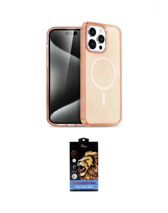 ieg™ iPhone 14 Pro Max Kılıf Eksen Doku Koleksiyonu - Siyah Buffer Hayalet Cam Ekran Koruyucu