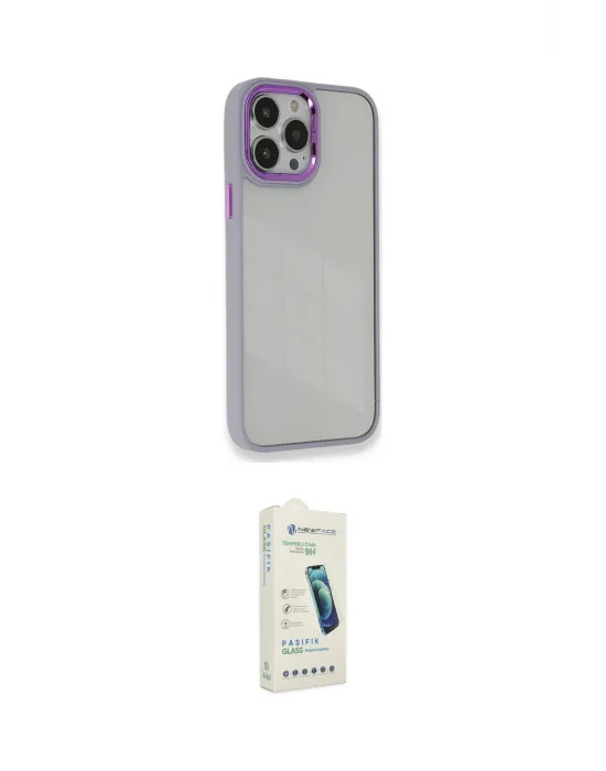 ieg™ iPhone 14 Pro Max Kılıf Eksen Doku Prime - Şeffaf Pasifik Cam Ekran Koruyucu