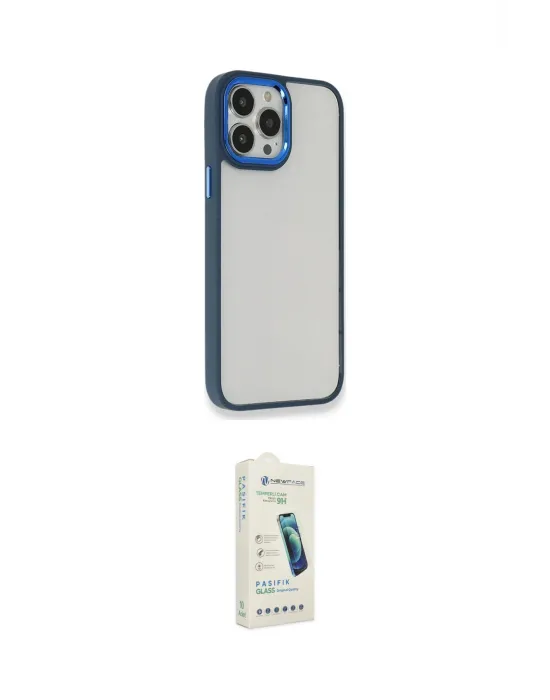 ieg™ iPhone 14 Pro Max Kılıf Eksen Doku Prime - Şeffaf Pasifik Cam Ekran Koruyucu