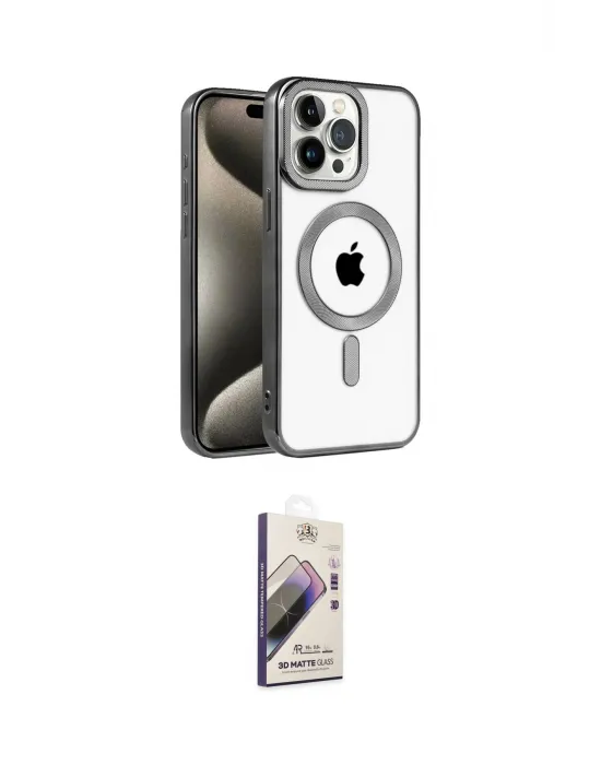 ieg™ iPhone 14 Pro Max Kılıf Eksen Form Koleksiyonu - Siyah Bilvis 3D Mat Cam Ekran Koruyucu