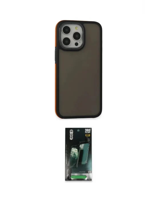 ieg™ iPhone 14 Pro Max Kılıf Eksen Işık - Siyah 360 Mat Full Body Arka Koruyucu