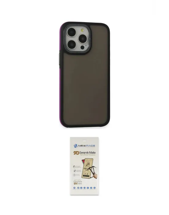 ieg™ iPhone 14 Pro Max Kılıf Eksen Işık - Siyah Mat Seramik Nano Ekran Koruyucu