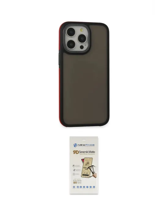 ieg™ iPhone 14 Pro Max Kılıf Eksen Işık - Siyah Mat Seramik Nano Ekran Koruyucu