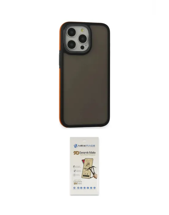 ieg™ iPhone 14 Pro Max Kılıf Eksen Işık - Siyah Mat Seramik Nano Ekran Koruyucu