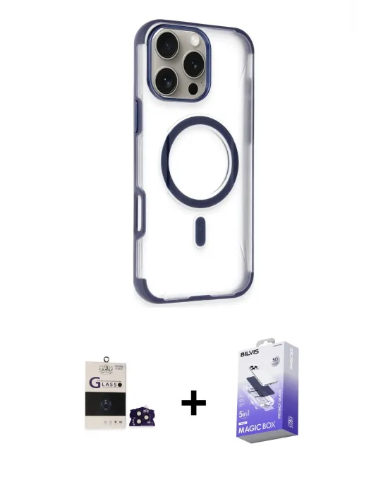 ieg™ iPhone 14 Pro Max Kılıf Eksen Klasik Koleksiyonu - Siyah Bilvis 5in1 5D Magic Hayalet Cam Ekran Koruyucu + Bilvis Titan Kamera Lens - DNMR