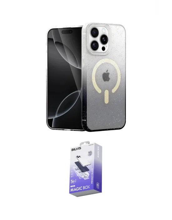 ieg™ iPhone 14 Pro Max Kılıf Eksen Minimal Özel Seri - Siyah Bilvis 5in1 5D Magic Hayalet Cam Ekran Koruyucu