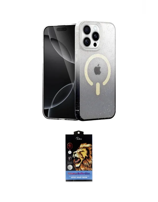 ieg™ iPhone 14 Pro Max Kılıf Eksen Minimal Özel Seri - Siyah Buffer Hayalet Cam Ekran Koruyucu