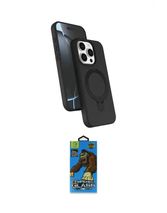 ieg™ iPhone 14 Pro Max Kılıf İz Işık Koleksiyonu - Siyah 18D Cam Ekran Koruyucu