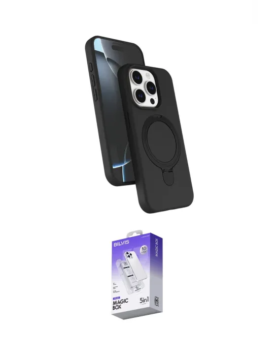 ieg™ iPhone 14 Pro Max Kılıf İz Işık Koleksiyonu - Siyah Bilvis 5in1 3D Magic Cam Ekran Koruyucu