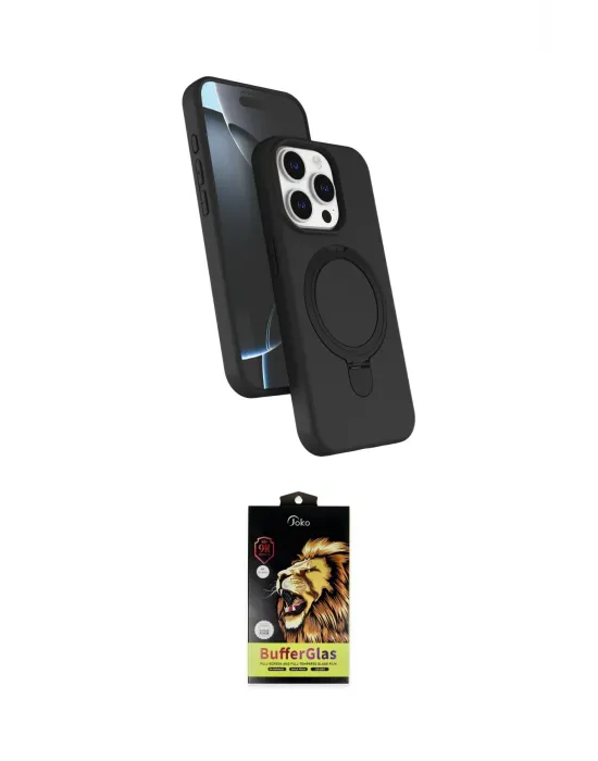ieg™ iPhone 14 Pro Max Kılıf İz Işık Koleksiyonu - Siyah Buffer Cam Ekran Koruyucu