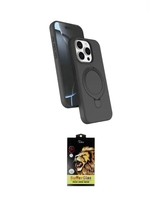 ieg™ iPhone 14 Pro Max Kılıf İz Işık Koleksiyonu - Siyah Buffer Cam Ekran Koruyucu