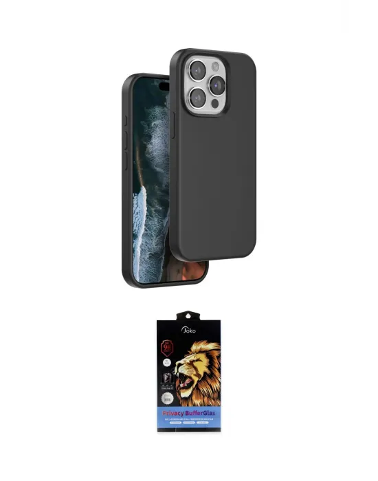 ieg™ iPhone 14 Pro Max Kılıf Kıvılcım Çizgi Serisi - Siyah Buffer Hayalet Cam Ekran Koruyucu