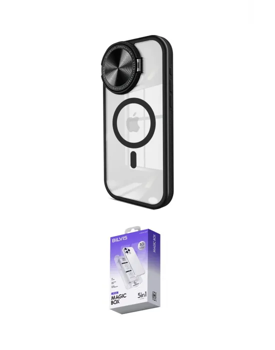ieg™ iPhone 14 Pro Max Kılıf Kıvılcım Modern Koleksiyonu - Siyah Bilvis 5in1 3D Magic Cam Ekran Koruyucu