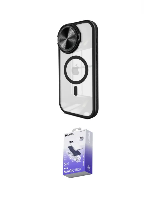 ieg™ iPhone 14 Pro Max Kılıf Kıvılcım Modern Koleksiyonu - Siyah Bilvis 5in1 5D Magic Hayalet Cam Ekran Koruyucu