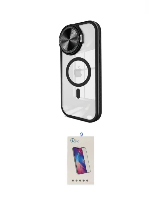 ieg™ iPhone 14 Pro Max Kılıf Kıvılcım Modern Koleksiyonu - Siyah Joko 5D Cam