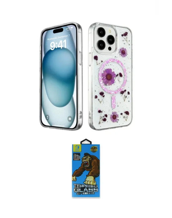 ieg™ iPhone 14 Pro Max Kılıf Kozmos Doku - Siyah 18D Cam Ekran Koruyucu