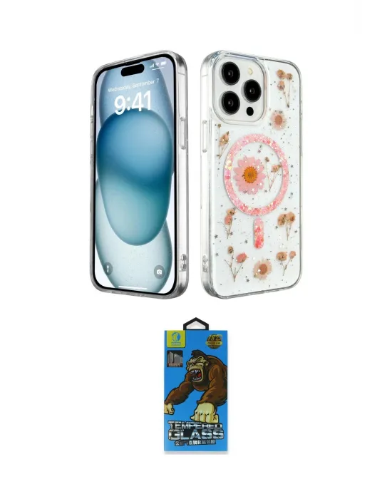 ieg™ iPhone 14 Pro Max Kılıf Kozmos Doku - Siyah 18D Cam Ekran Koruyucu