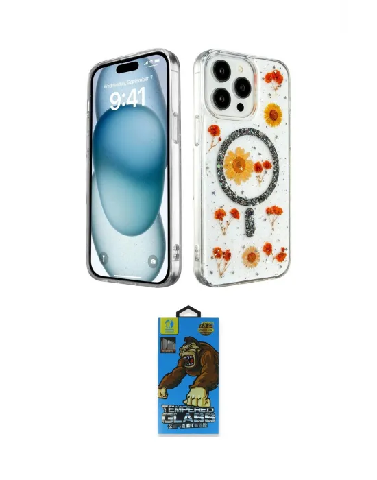 ieg™ iPhone 14 Pro Max Kılıf Kozmos Doku - Siyah 18D Cam Ekran Koruyucu