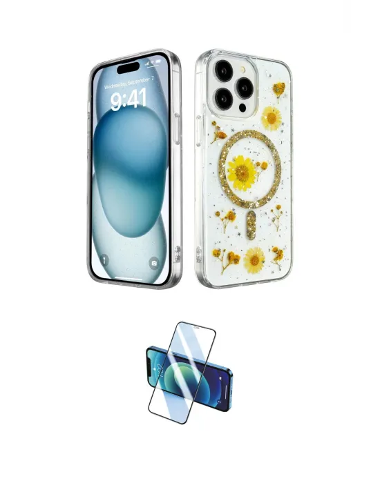 ieg™ iPhone 14 Pro Max Kılıf Kozmos Doku - Siyah 3D Antistatik Cam Ekran Koruyucu
