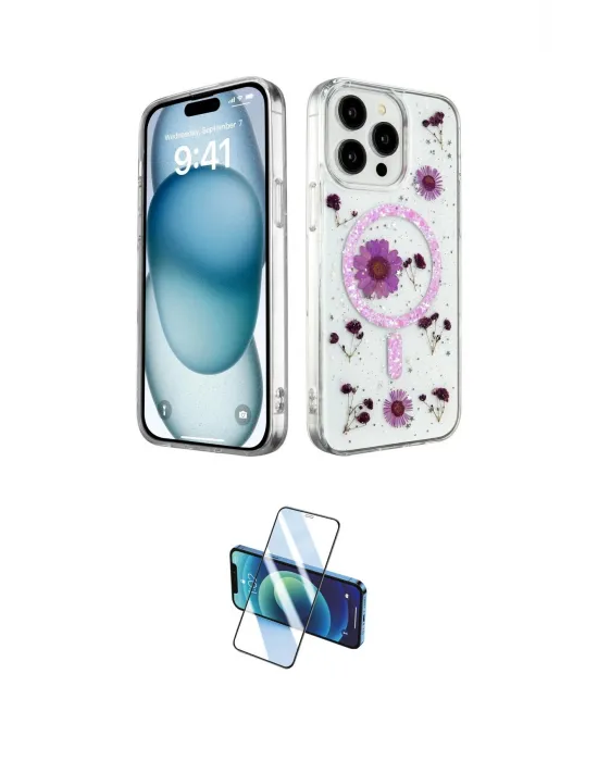 ieg™ iPhone 14 Pro Max Kılıf Kozmos Doku - Siyah 3D Antistatik Cam Ekran Koruyucu