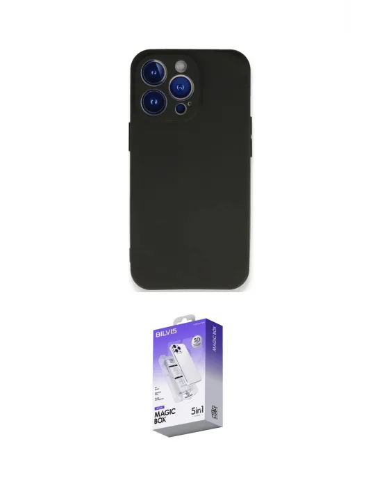 ieg™ iPhone 14 Pro Max Kılıf Kozmos Yansıma Özel Seri - Siyah Bilvis 5in1 3D Magic Cam Ekran Koruyucu