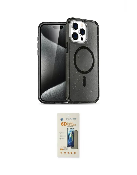 ieg™ iPhone 14 Pro Max Kılıf Nova Asil Prime - Siyah 6D Mat Seramik Hayalet Nano Ekran Koruyucu