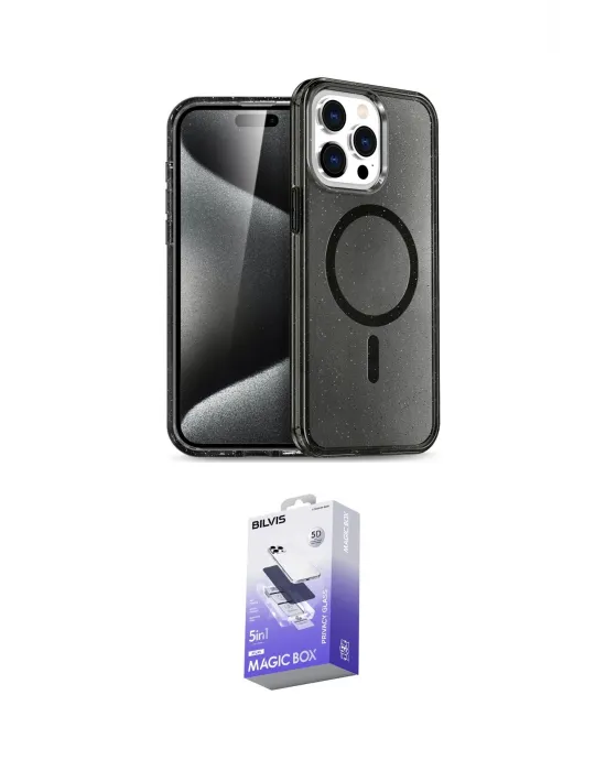ieg™ iPhone 14 Pro Max Kılıf Nova Asil Prime - Siyah Bilvis 5in1 5D Magic Hayalet Cam Ekran Koruyucu