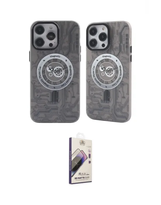 ieg™ iPhone 14 Pro Max Kılıf Nova Doku Koleksiyonu - Siyah Bilvis 3D Mat Cam Ekran Koruyucu