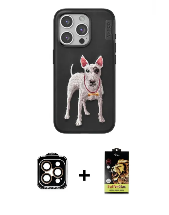 ieg™ iPhone 14 Pro Max Kılıf Nova Form Koleksiyonu - Siyah Buffer Cam Ekran Koruyucu + PVD Metal Kamera Lens - TU